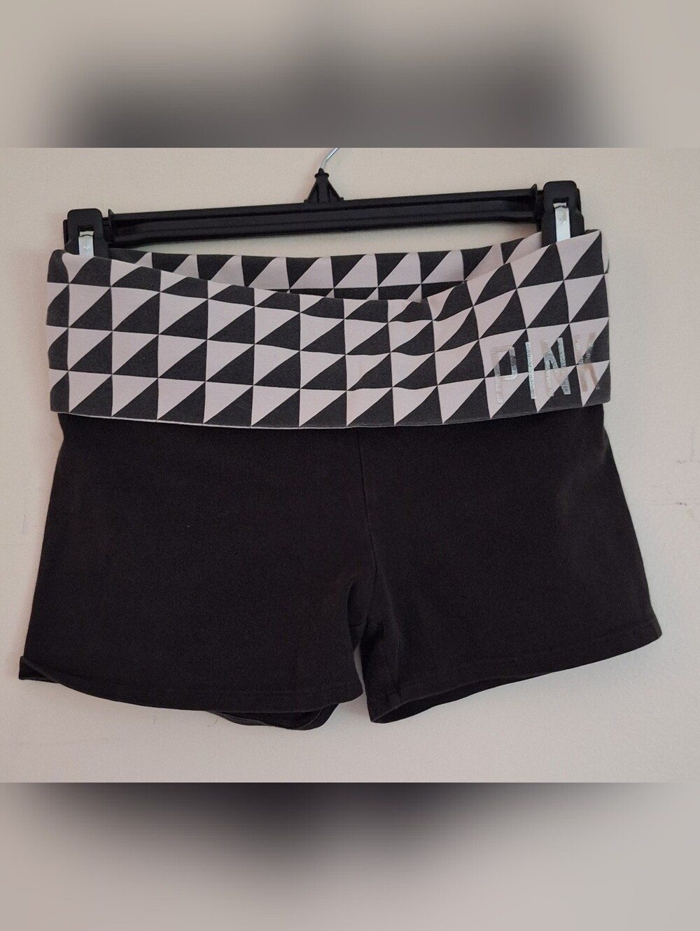 PINK Black Active Shorts with Geometric Waistband